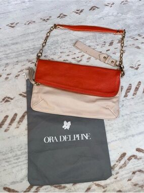 Ora Delphine Orange & Cream Leather Foldover Crossbody Bag